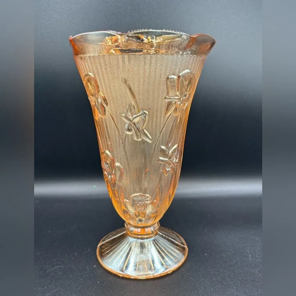 Carnival Glass Footed Vase JEANETTE 9